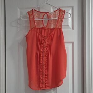 Mine Peach Button-Front Lace Blouse